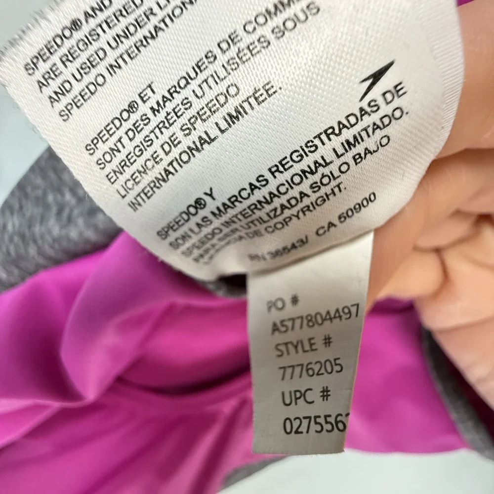 SPEEDO Girls SIZE 14 Fuchsia Pink Gray 1Piece Racerback Sporty Swimsuit Silicone